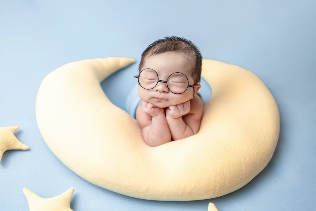 Cute Newborn with Black Framed Eyeglasses